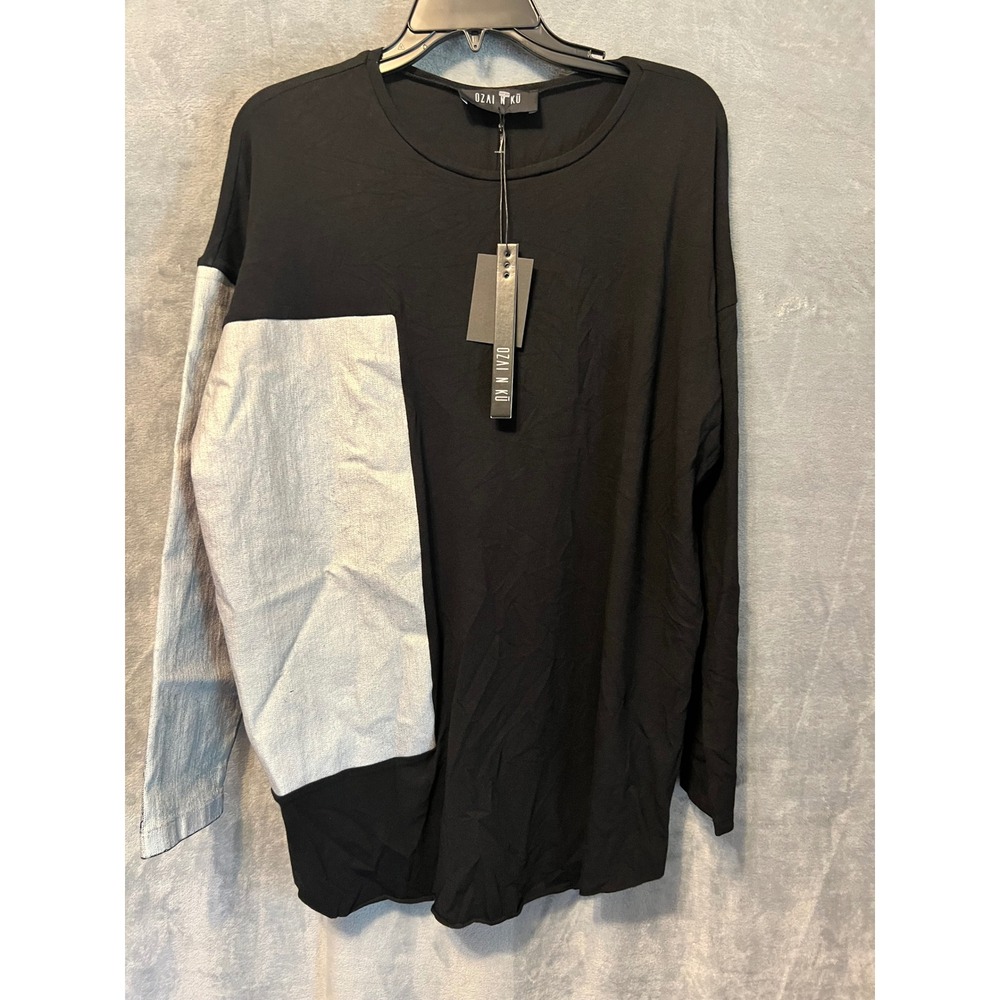 Ozai N Ku Black Silver Colorblock Tunic Top 2XL NWT Modal Cotton Artsy